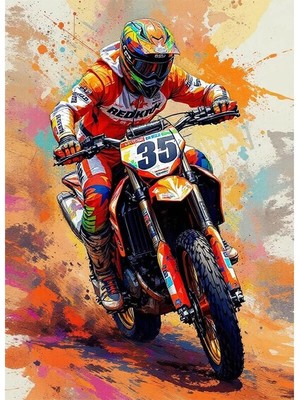 Bedeko Motosiklet Yarışçısı Resimli Mdf Ahşap Tablo