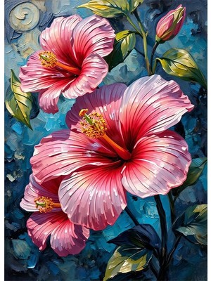 Bedeko Pembe Çiçekler Mavi Fonda Mdf Ahşap Tablo