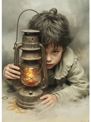 Bedeko Gaz Lambası Tutan Çocuk Mdf Ahşap Tablo