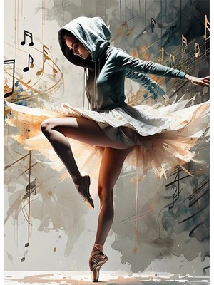 Bedeko Balerin ve Uçuşan Notalar Mdf Ahşap Tablo