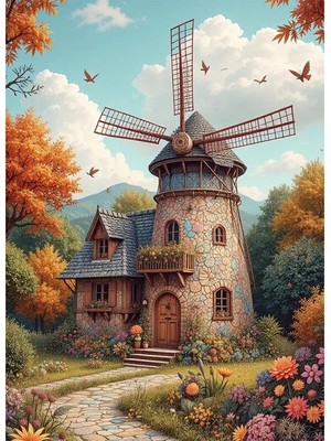 Bedeko Değirmen Manzaralı Mdf Ahşap Tablo