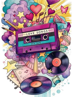 Bedeko Nostaljik Kaset ve Plak Resimli  Mdf Ahşap Tablo