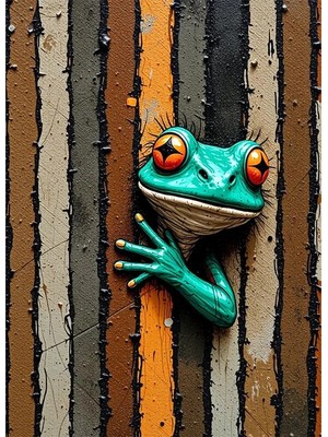 Bedeko Delikten Bakan Kurbağa Mdf Ahşap Tablo