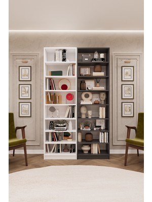 Asra Trend Lüks 16 Raflı Ayarlanabilir Ev Ofis Kitaplık %100 MDF Dekoratif Kütüphane Kitaplık K17