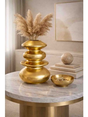 23 cm Gold Dekoratif  Seramik Vazo – Modern Lüks Tasarım