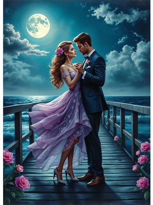 Bedeko Ay Işığında Dans Eden Sevgililer  Mdf Ahşap Tablo