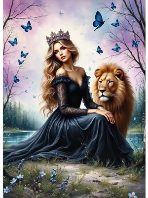 Bedeko Prenses ve Aslan Resimli Mdf Ahşap Tablo