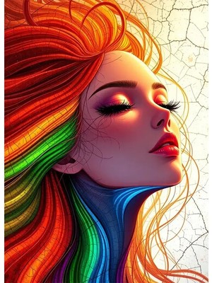 Bedeko Renkli Saçlı Kadın Mdf Ahşap Tablo