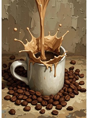 Bedeko Kahve Çekirdekleri ve Fincanda Kahve Mdf Ahşap Tablo