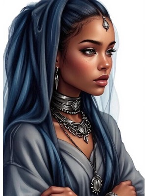 Bedeko Gümüş Kolyeli Kadın Resimli Mdf Ahşap Tablo