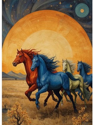 Bedeko Çayırda Koşturan Atlar Mdf Ahşap Tablo