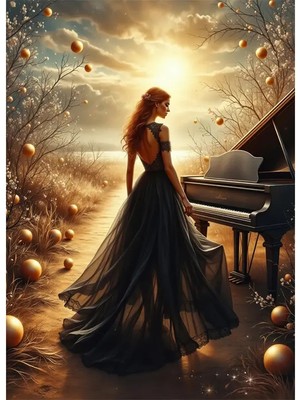 Bedeko Piyanist Kadın Resimli Mdf Ahşap Tablo