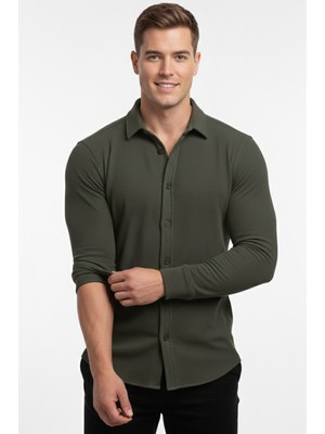 Deepsea Haki Slim Fit Örme Kumaş Likralı Erkek Gömlek – Nefes Alan Esnek ve Modern Tasarım 2602604