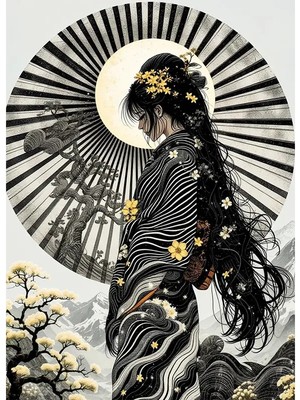 Bedeko Japon Kadın Resimli Mdf Ahşap Tablo