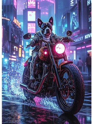 Bedeko Motosiklet Kullanan Köpek Mdf Ahşap Tablo