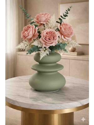 Modern Ada Çayı Yeşili Seramik Vazo - 23 cm Tasarım Dekoratif Obje