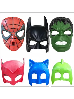 Zenviva Toplam 6 Maske, 3lü Pijamaskeliler,  Hulk Maskesi, Batman Maskesi, Örümcek Adam Maskesi
