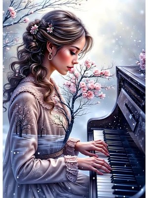 Bedeko Piyano Çalan Kadın ve Orman Yansıması Mdf Ahşap Tablo