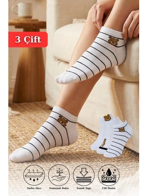 Ekru Ayı Desenli 3'lü Örme Çorap 1212
