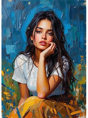 Bedeko Oturan Kadın Yağlı Boya Görünümlü Mdf Ahşap Tablo