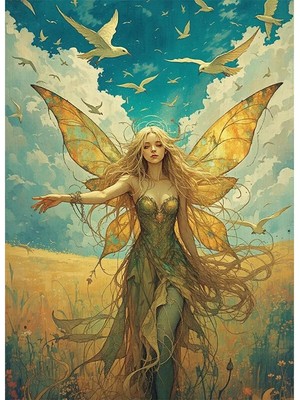 Bedeko Melek ve Kuşlar Mdf Ahşap Tablo