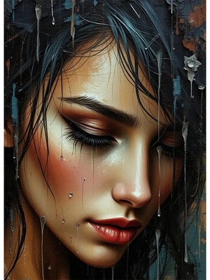 Bedeko Su Damlaları ve Kadın Temalı Mdf Ahşap Tablo