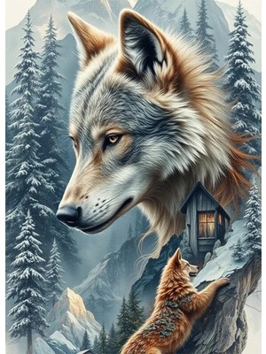 Bedeko Karlı Ormanda Bozkurt Mdf Ahşap Tablo