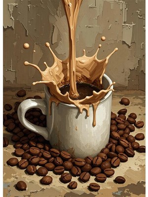 Bedeko Kahve Çekirdekleri ve Kahve Fincanı Mdf Ahşap Tablo