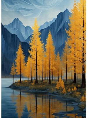 Bedeko Sonbahar Ağaçlar ve Nehir Mdf Ahşap Tablo