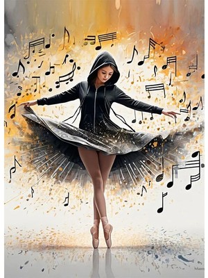 Bedeko Notalar ve Balerin Kız Mdf Ahşap Tablo