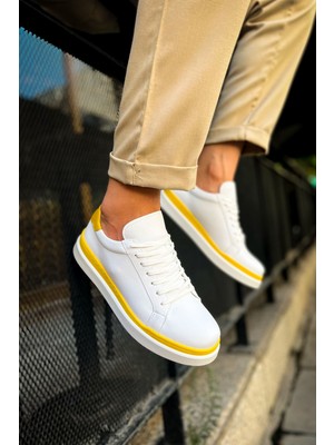 Flamex CH979 - Santoni Gbt Spor Erkek Ayakkabı Beyaz/sarı