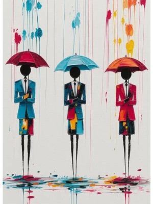 Bedeko Şemsiyeli Insanlar Sürreal Mdf Ahşap Tablo