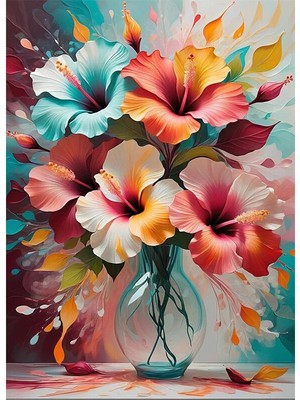 Bedeko Vazoda Renkli Çiçekler Resimli Mdf Ahşap Tablo