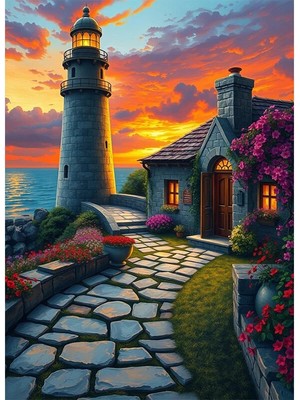 Bedeko Gün Batımında Deniz Feneri Mdf Ahşap Tablo