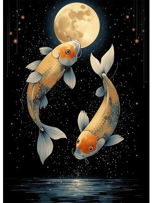 Bedeko Yakamoz ve Balıklar Mdf Ahşap Tablo