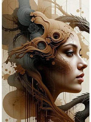 Bedeko Sürreal Kadın Yüzü Resimli Mdf Ahşap Tablo