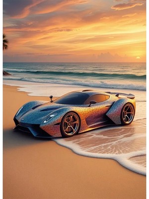 Bedeko Kumsalda Spor Araba Resimli Mdf Ahşap Tablo