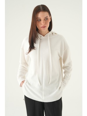 Rays Ekru Kapüşonlu Uzun Kol Tunik 3087A