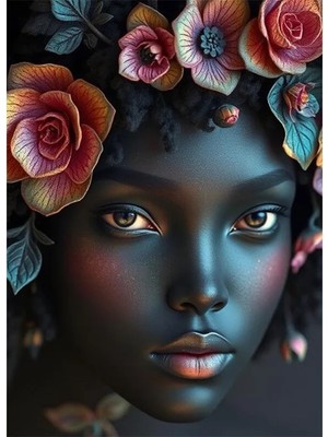 Bedeko Çiçekli Esmer Kadın Resimli Mdf Ahşap Tablo