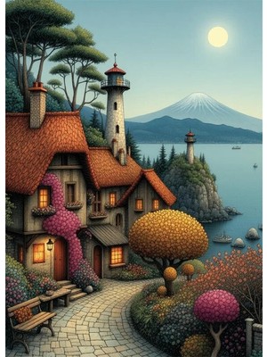 Bedeko Sahil Manzaralı Ev Resimli Mdf Ahşap Tablo