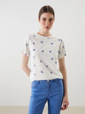 Lc Waikiki Yeni Sezon Bisiklet Yaka Baskılı Kadın Tişört