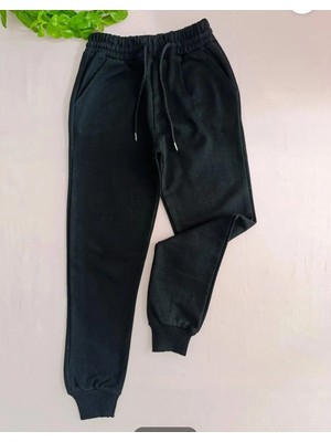  paris düz baskısız garson boy kışlık eşofman tek alt siyah