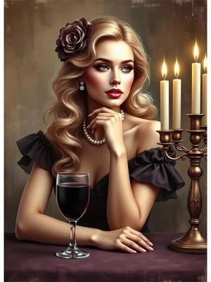 Bedeko Şamdanda Mumlar ve Sarışın Güzel Mdf Ahşap Tablo