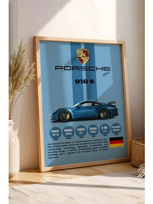 E2 Nova Porsche 918 Spyder Premium Hiper Araba Tablosu - Teknik Özellikli Hibrit Performans Duvar Dekoru