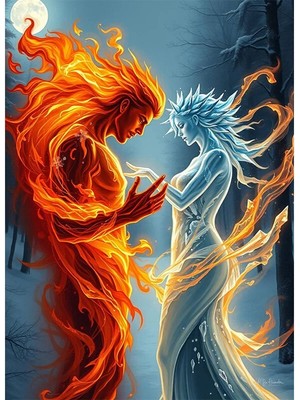 Bedeko Ateş ve Buz Dansı Mdf Ahşap Tablo