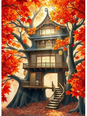 Bedeko Japon Evi Resimli Mdf Ahşap Tablo