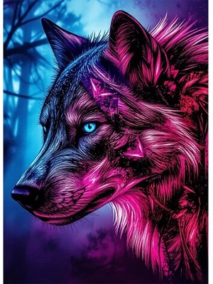 Bedeko Mavi Gözlü Kurt Mdf Ahşap Tablo