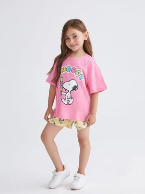 Lc Waikiki Yeni Sezon Bisiklet Yaka Snoopy Baskılı Kız Çocuk Şortlu Pijama Takımı