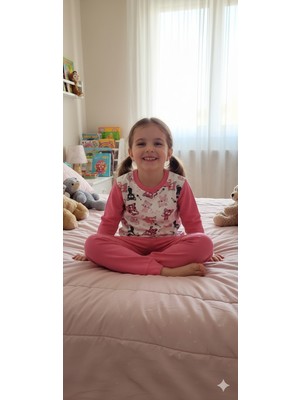 Cubbux Kız Çocuk Pamuklu Uzun Kol Desenli Kaliteli Pijama Takımı