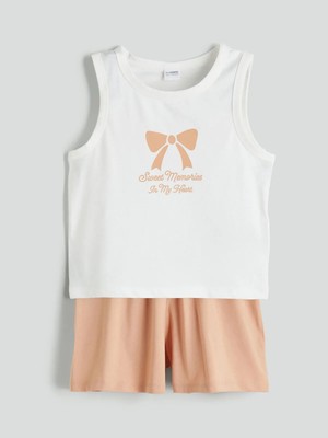 Lc Waikiki Yeni Sezon Bisiklet Yaka Fiyonk Baskılı Kız Çocuk Şortlu Pijama Takım